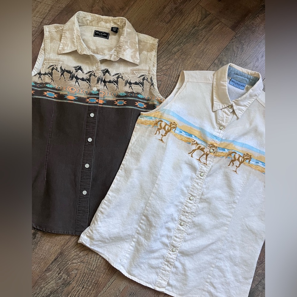 Wrangler Sleeveless Button Down Shirts - Brown and Cream - Picture 14 of 14